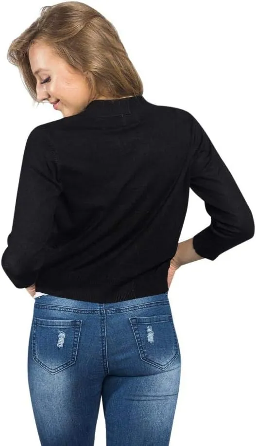G-Style USA Women's 3/4 Sleeve Open Front Lightweight Cropped Shrug Cardigans Sweaters (S-XL)