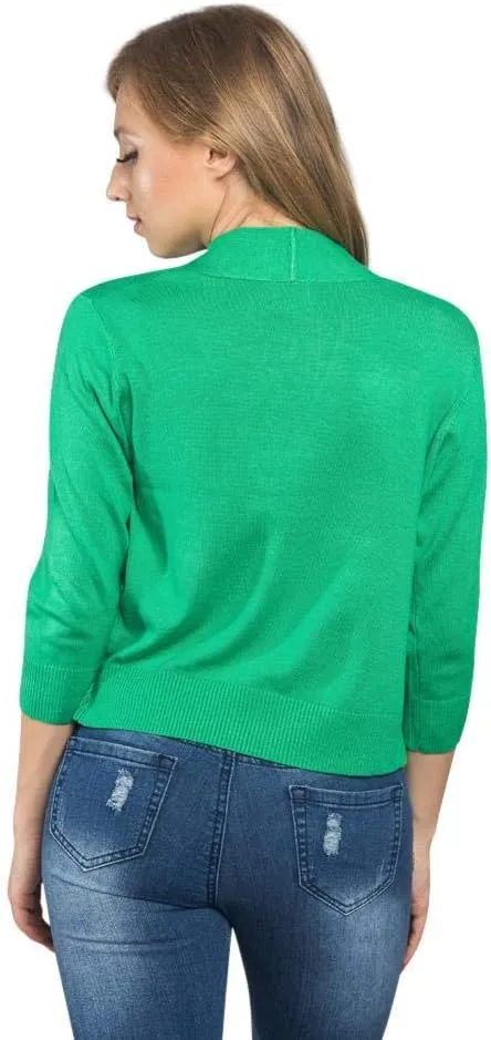 G-Style USA Women's 3/4 Sleeve Open Front Lightweight Cropped Shrug Cardigans Sweaters (S-XL)