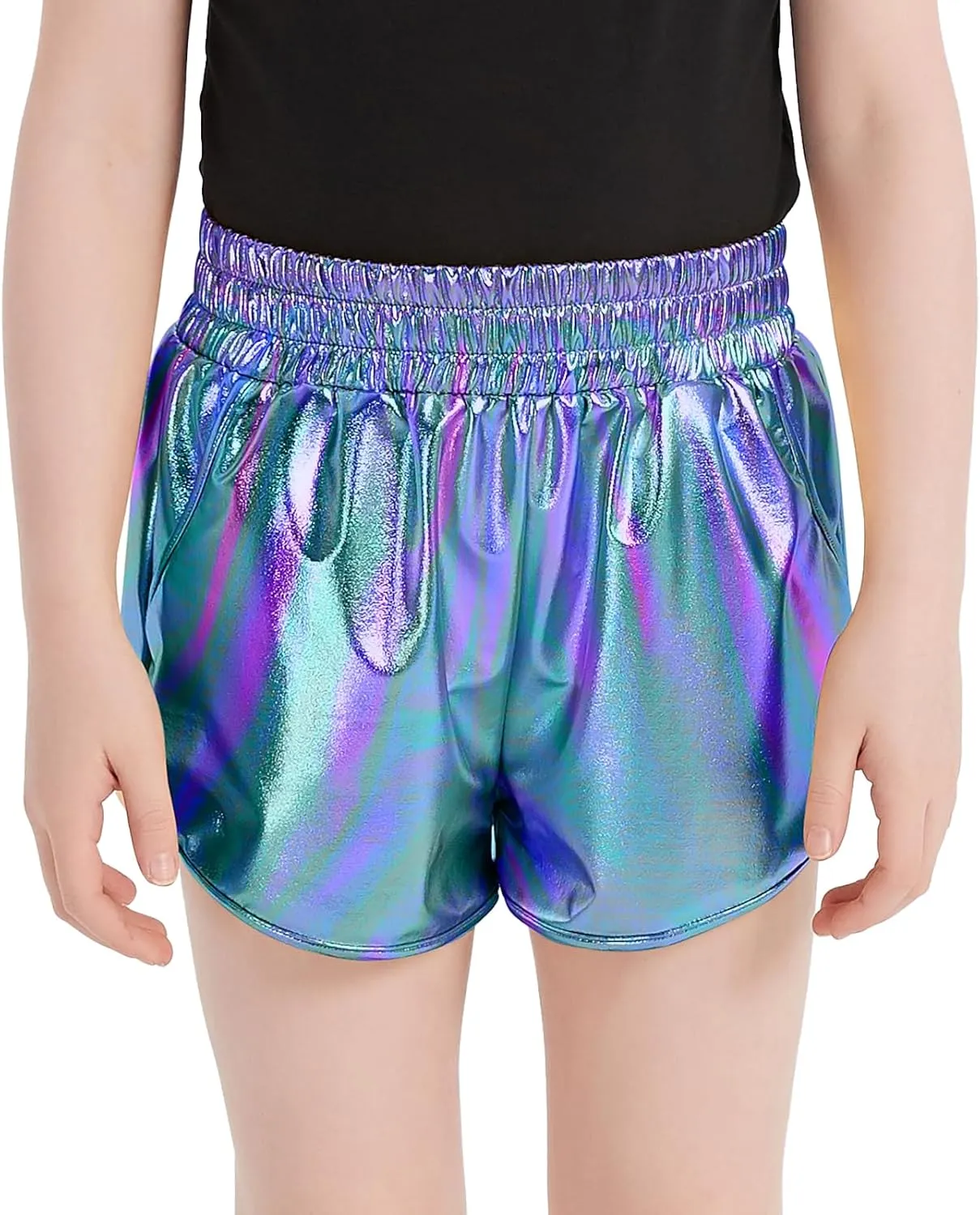 Girls Metallic Shiny Shorts Sparkly Rave Dance Party Hot Short Pants