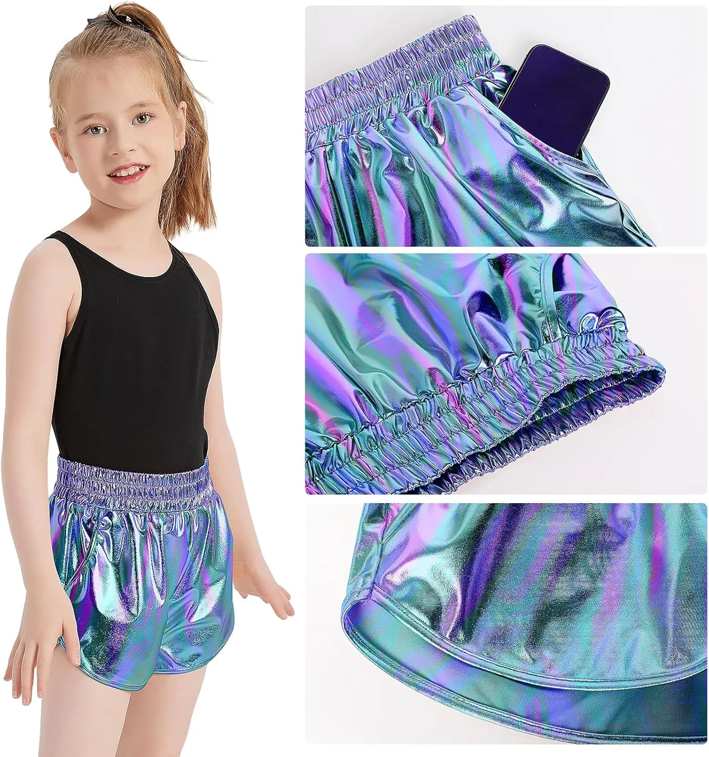 Girls Metallic Shiny Shorts Sparkly Rave Dance Party Hot Short Pants