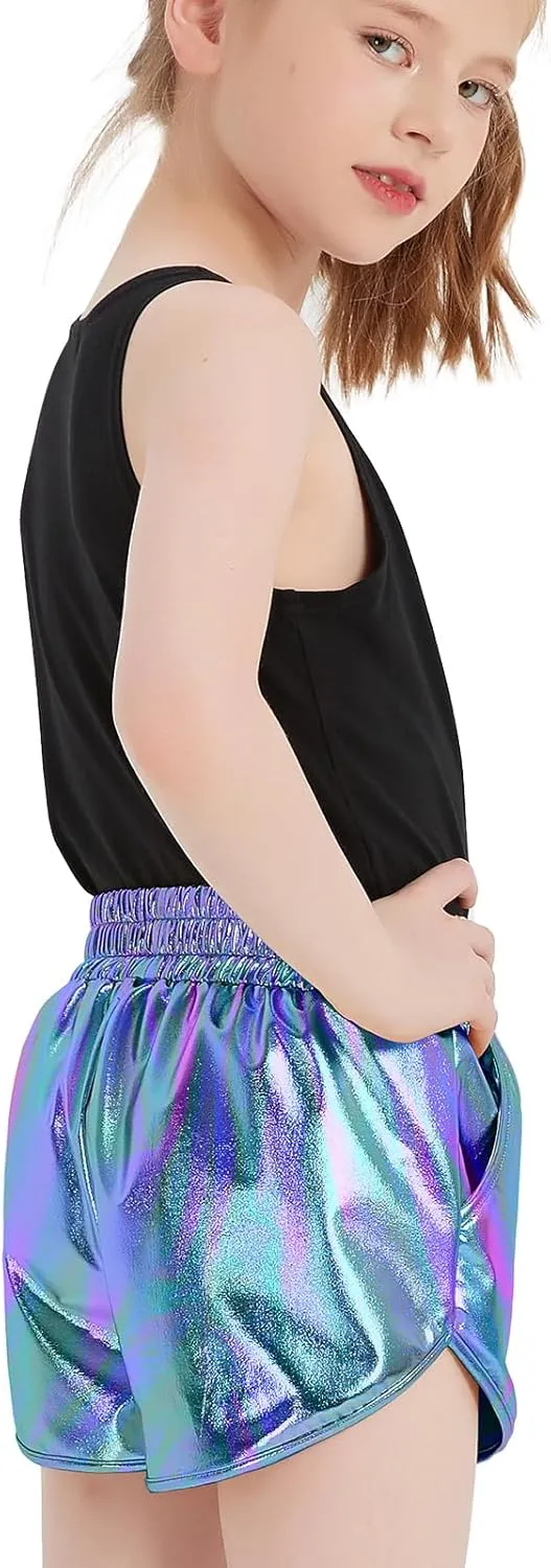 Girls Metallic Shiny Shorts Sparkly Rave Dance Party Hot Short Pants