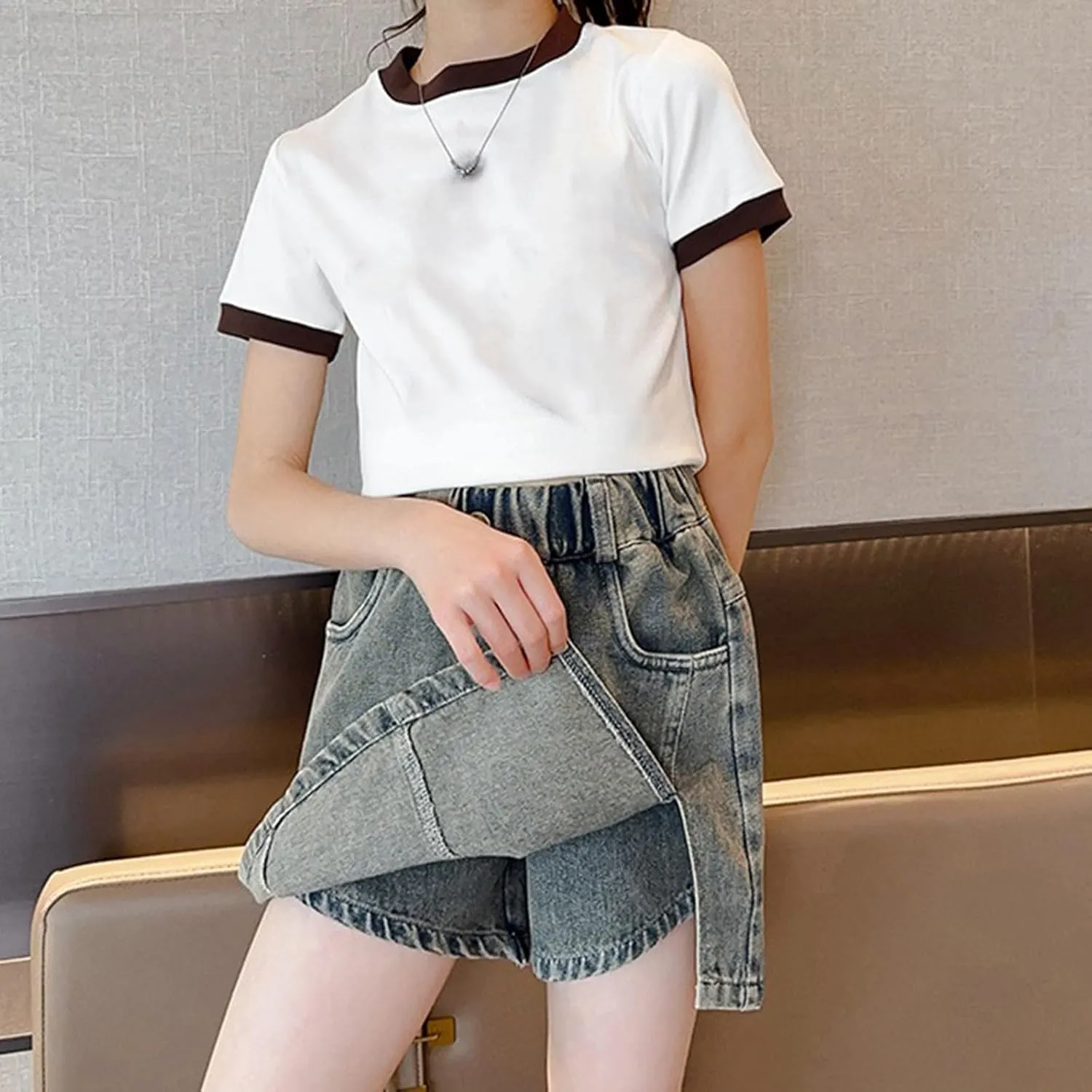 Girls Side Slit High-Waisted Jean Skorts 2025 Trendy Stretchy Cargo Skirt Kids Aesthetic Vintage Skirts Shorts