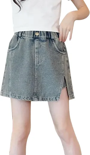Girls Side Slit High-Waisted Jean Skorts 2025 Trendy Stretchy Cargo Skirt Kids Aesthetic Vintage Skirts Shorts
