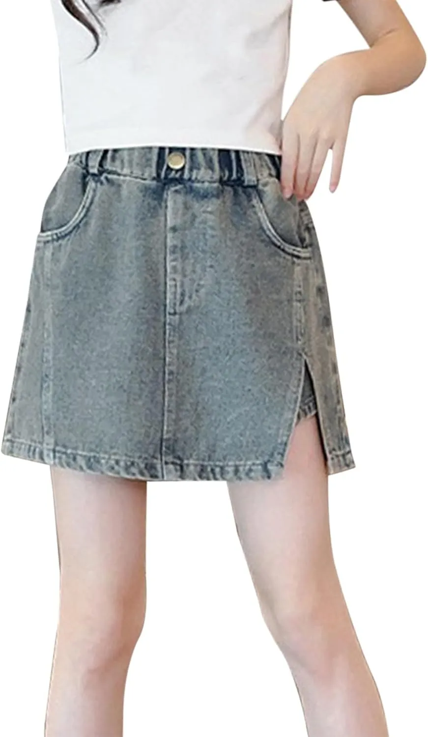 Girls Side Slit High-Waisted Jean Skorts 2025 Trendy Stretchy Cargo Skirt Kids Aesthetic Vintage Skirts Shorts