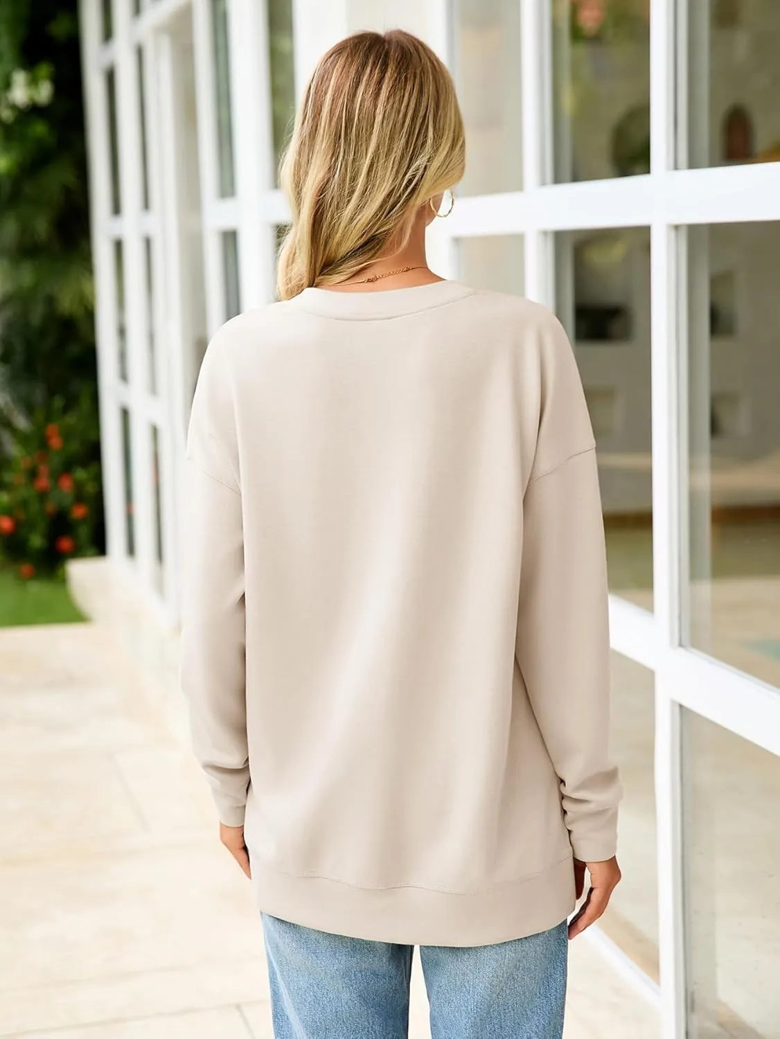 Glamaker Women's Long Sleeve V Neck Sweatshirt Air Essentials Soft Loose Pullover Sweatshirts