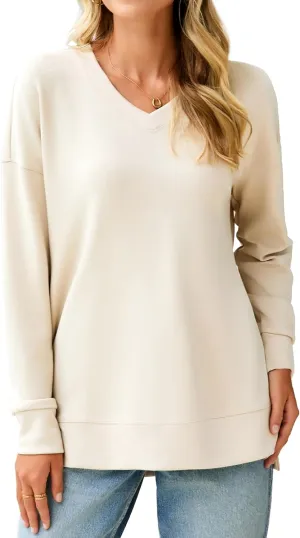 Glamaker Women's Long Sleeve V Neck Sweatshirt Air Essentials Soft Loose Pullover Sweatshirts