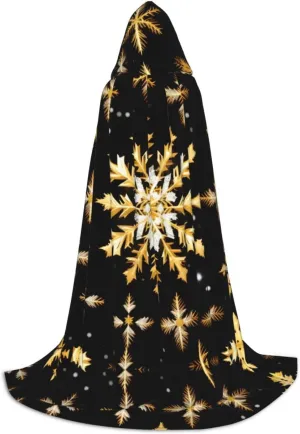 Golden Christmas Snowflake Hooded Cloak Coat Winter Warm Long Cloak Cosplay Costumes Outerwear Carnivals