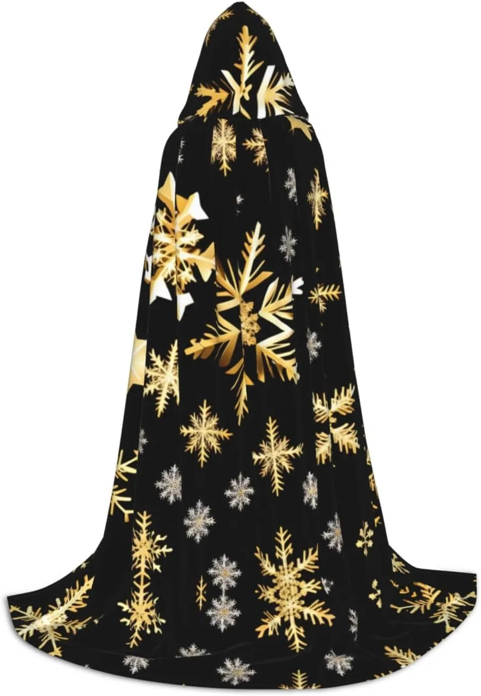 Golden Christmas Snowflakes Hooded Cloak Coat Winter Warm Long Cloak Cosplay Costumes Outerwear Carnivals