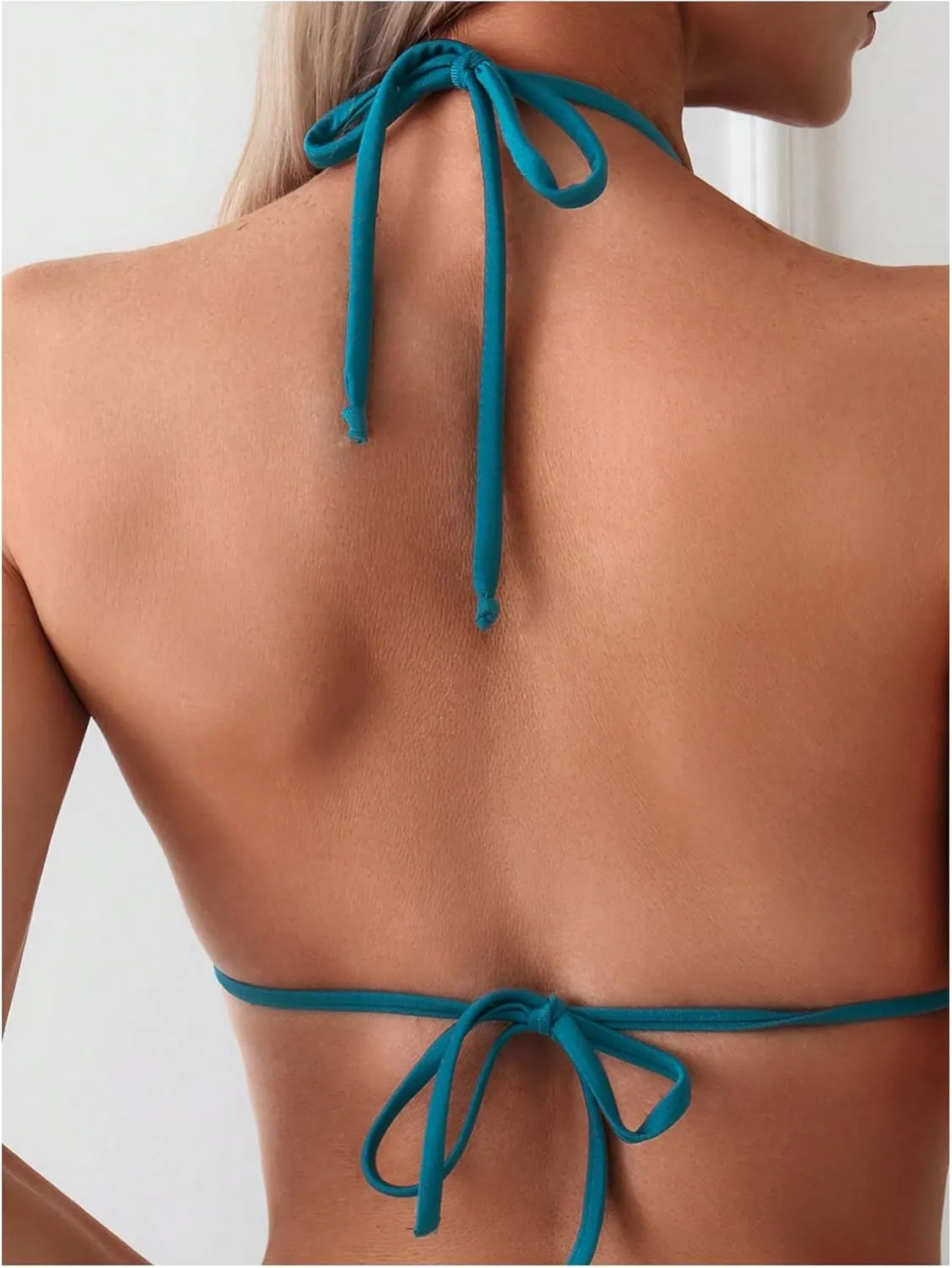 GORGLITTER Women's String Bikini Bead Triangle Swim Top and Tie Side Thong Cheeky Bathing Swimwear