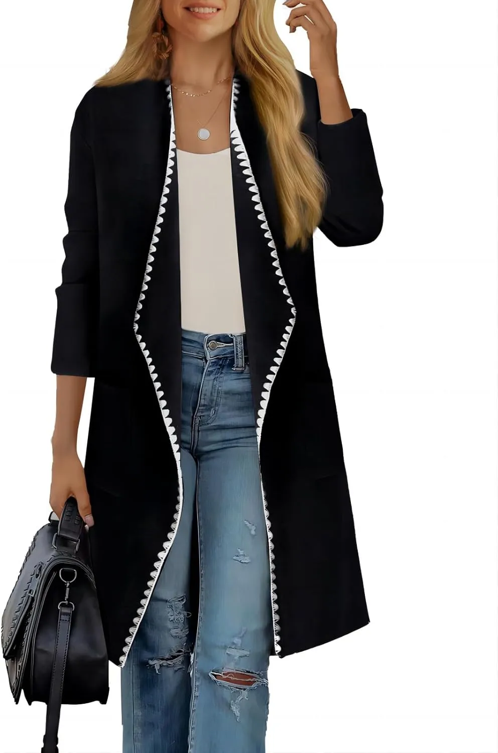 GRACE KARIN Women's 2024 Long Cardigan Sweater Lightweight Knit Blazer Jacket Long Sleeve Coatigan with Pockets