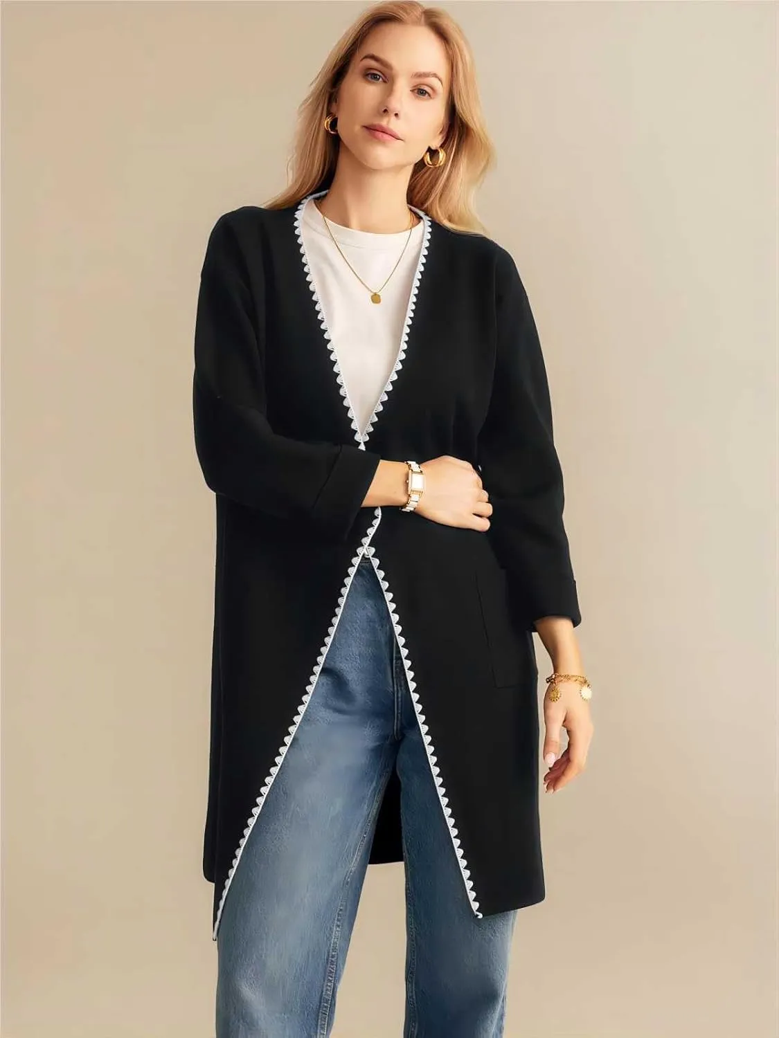 GRACE KARIN Women's 2024 Long Cardigan Sweater Lightweight Knit Blazer Jacket Long Sleeve Coatigan with Pockets