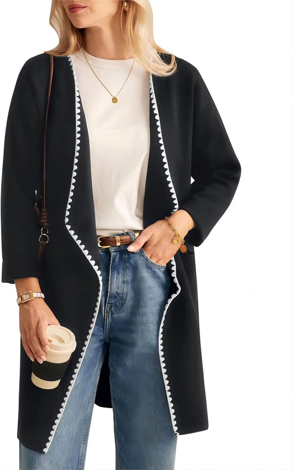 GRACE KARIN Women's 2024 Long Cardigan Sweater Lightweight Knit Blazer Jacket Long Sleeve Coatigan with Pockets