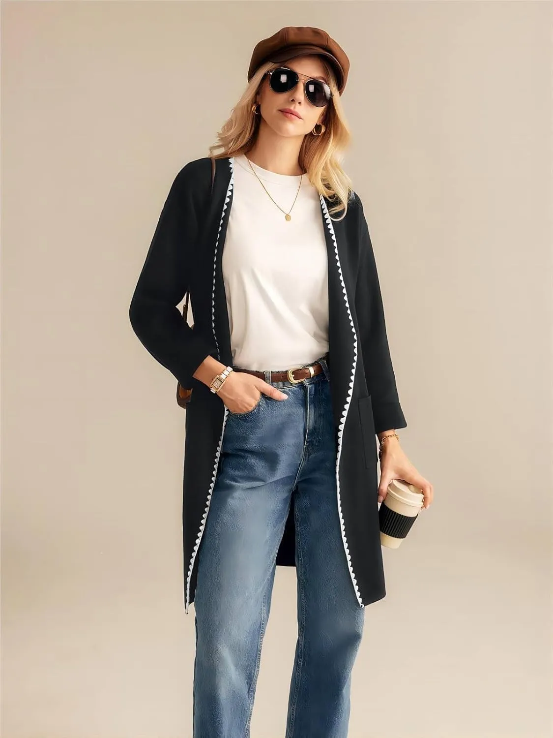 GRACE KARIN Women's 2024 Long Cardigan Sweater Lightweight Knit Blazer Jacket Long Sleeve Coatigan with Pockets