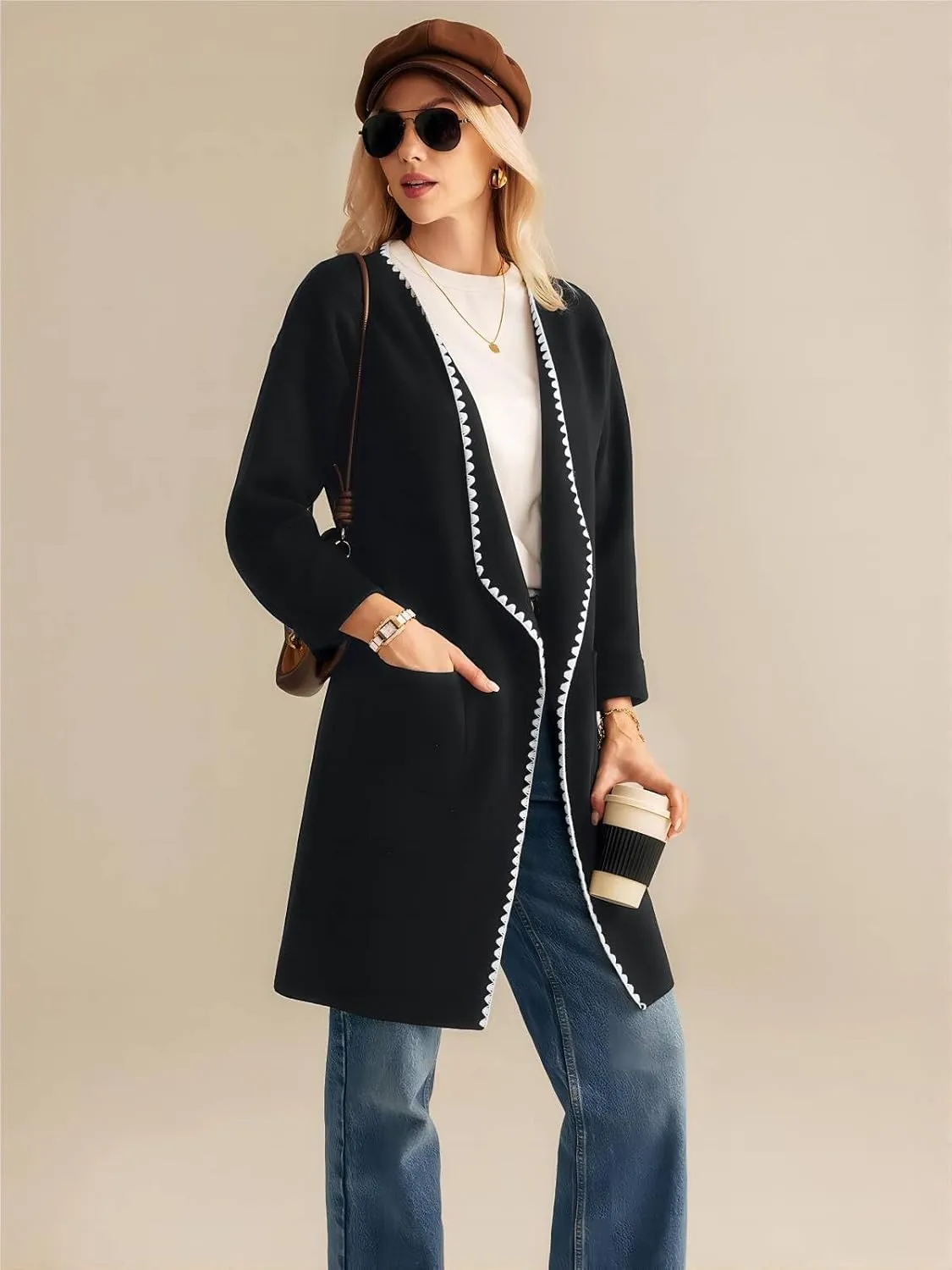 GRACE KARIN Women's 2024 Long Cardigan Sweater Lightweight Knit Blazer Jacket Long Sleeve Coatigan with Pockets