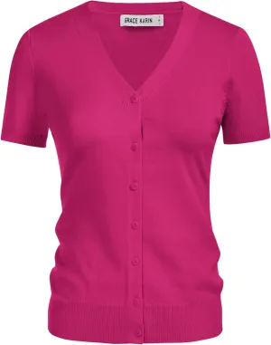 GRACE KARIN Womens 2025 Basic Summer Short Sleeve Cardigan Sweaters Lightweight V-Neck Button Down Cropped Shrug Sweater Tops