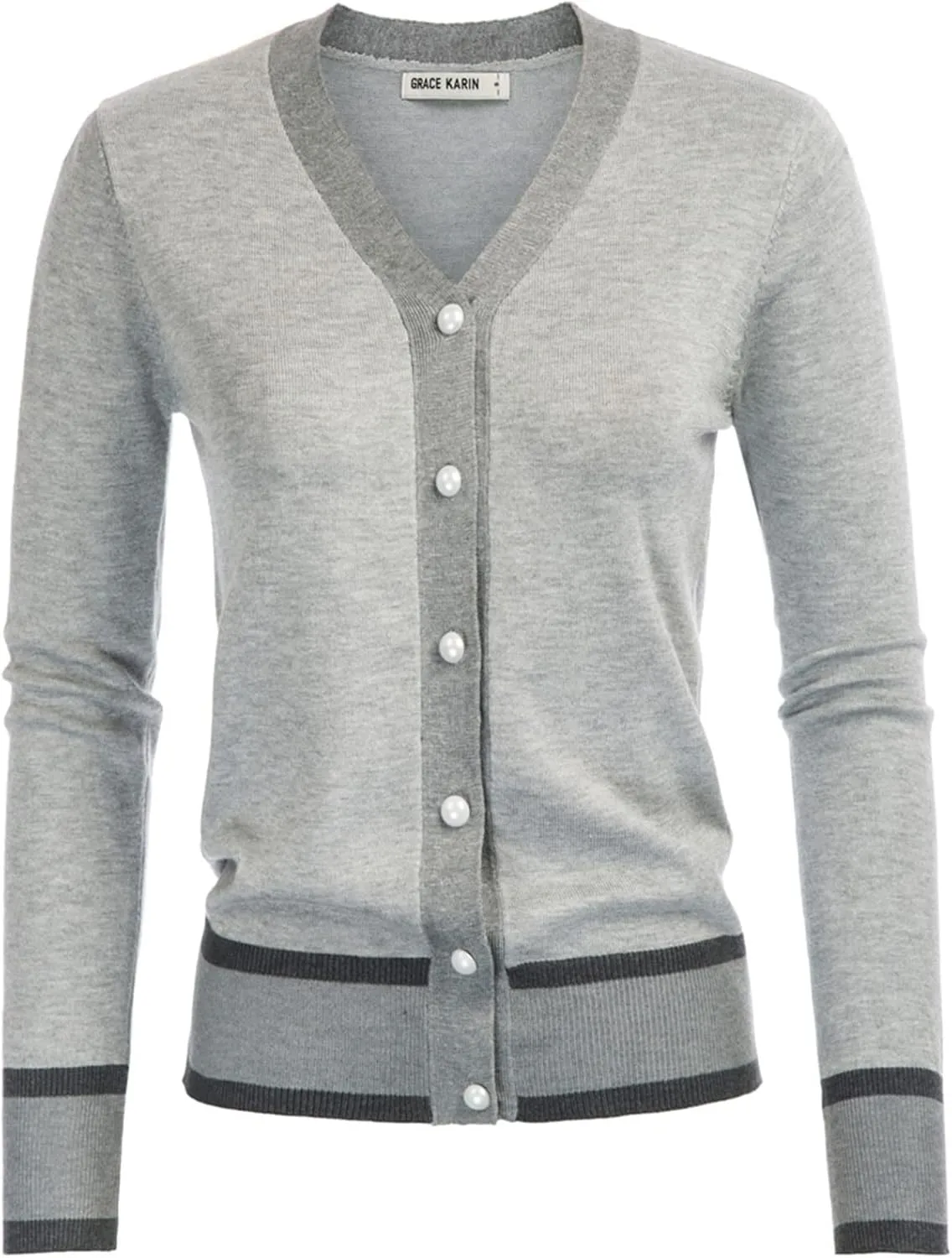 GRACE KARIN Womens Contrast Color Block Cardigan Sweaters Lightweight Long Sleeve Cropped Cardigan V-Neck Striped Shrugs