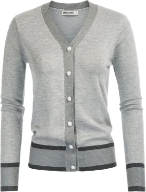GRACE KARIN Womens Contrast Color Block Cardigan Sweaters Lightweight Long Sleeve Cropped Cardigan V-Neck Striped Shrugs