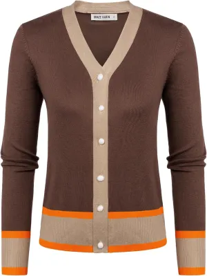 GRACE KARIN Womens Contrast Color Block Cardigan Sweaters Lightweight Long Sleeve Cropped Cardigan V-Neck Striped Shrugs