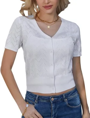 GRACE KARIN Womens Short Sleeve 2024 Cropped Cardigans Button Down Boleros Sweaters Lightweight Hollowed-Out Knit Shrugs