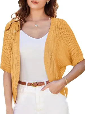 GRACE KARIN Women's Short Sleeve Shrug Sweaters Open Front Crochet Cardigan Lightweight Knit Bolero Jackets for Dresses