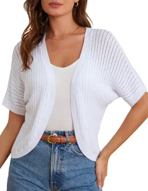 GRACE KARIN Women's Short Sleeve Shrug Sweaters Open Front Crochet Cardigan Lightweight Knit Bolero Jackets for Dresses