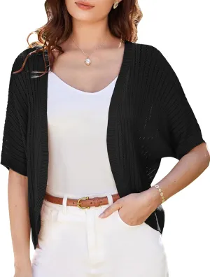 GRACE KARIN Women's Short Sleeve Shrug Sweaters Open Front Crochet Cardigan Lightweight Knit Bolero Jackets for Dresses