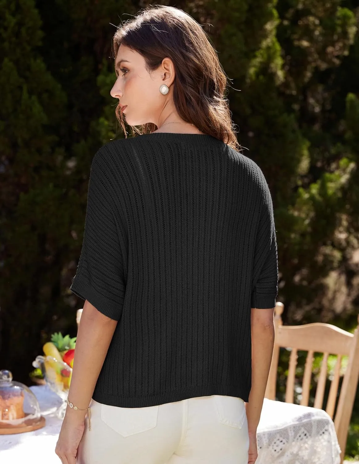 GRACE KARIN Women's Short Sleeve Shrug Sweaters Open Front Crochet Cardigan Lightweight Knit Bolero Jackets for Dresses
