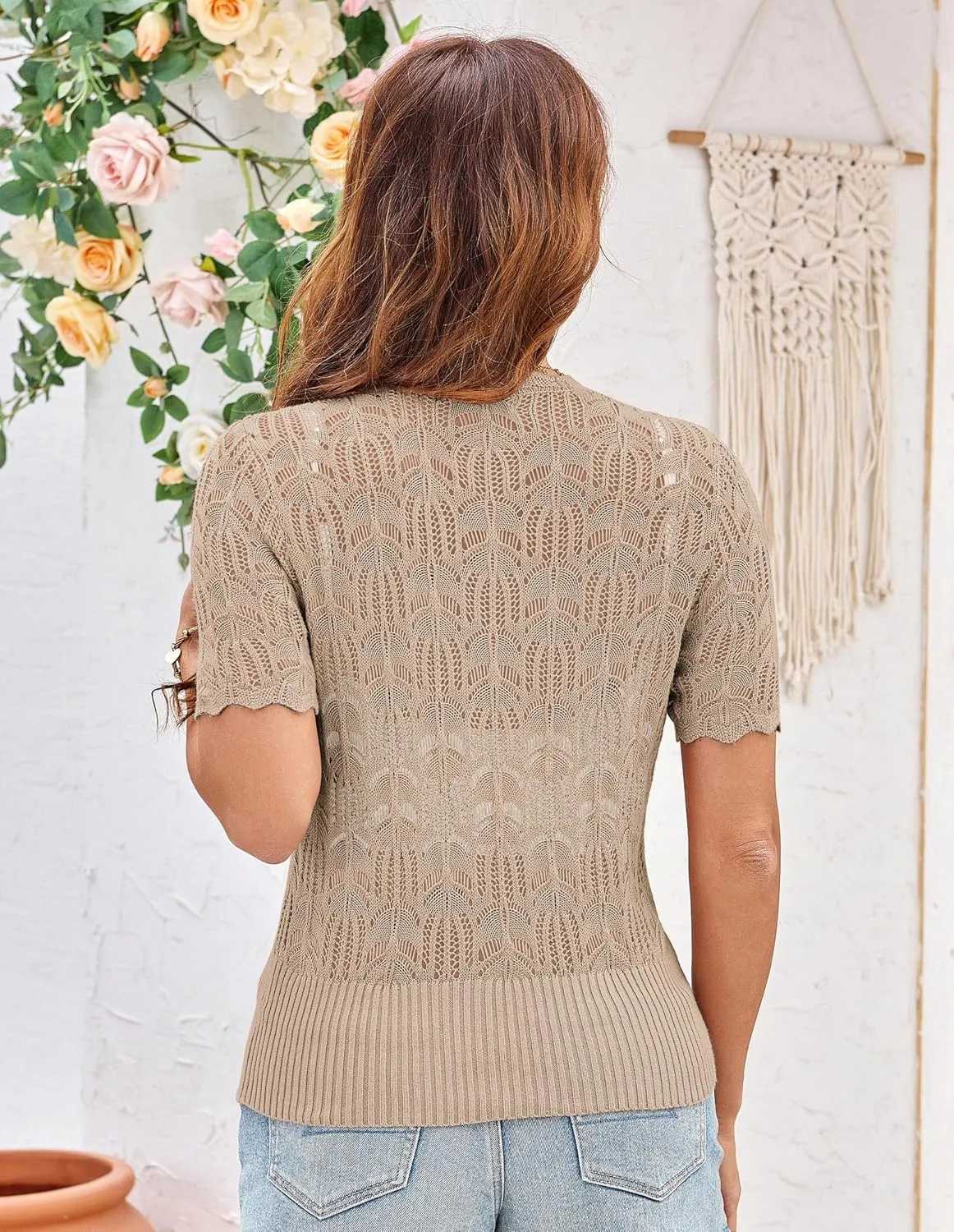 GRACE KARIN Womens Summer Short Sleeve Lightweight Cardigan V Neck Hollow Out Sweater 2025 Trendy Button Down Knit Tops