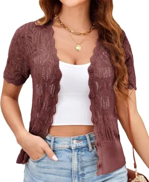 GRACE KARIN Womens Summer Short Sleeve Lightweight Cardigan V Neck Hollow Out Sweater 2025 Trendy Button Down Knit Tops