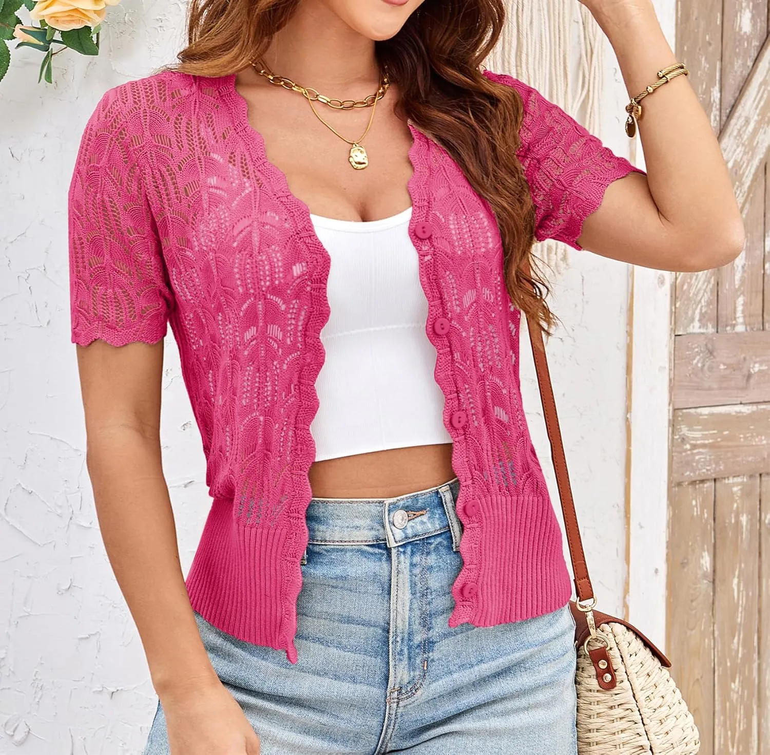 GRACE KARIN Womens Summer Short Sleeve Lightweight Cardigan V Neck Hollow Out Sweater 2025 Trendy Button Down Knit Tops