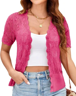 GRACE KARIN Womens Summer Short Sleeve Lightweight Cardigan V Neck Hollow Out Sweater 2025 Trendy Button Down Knit Tops