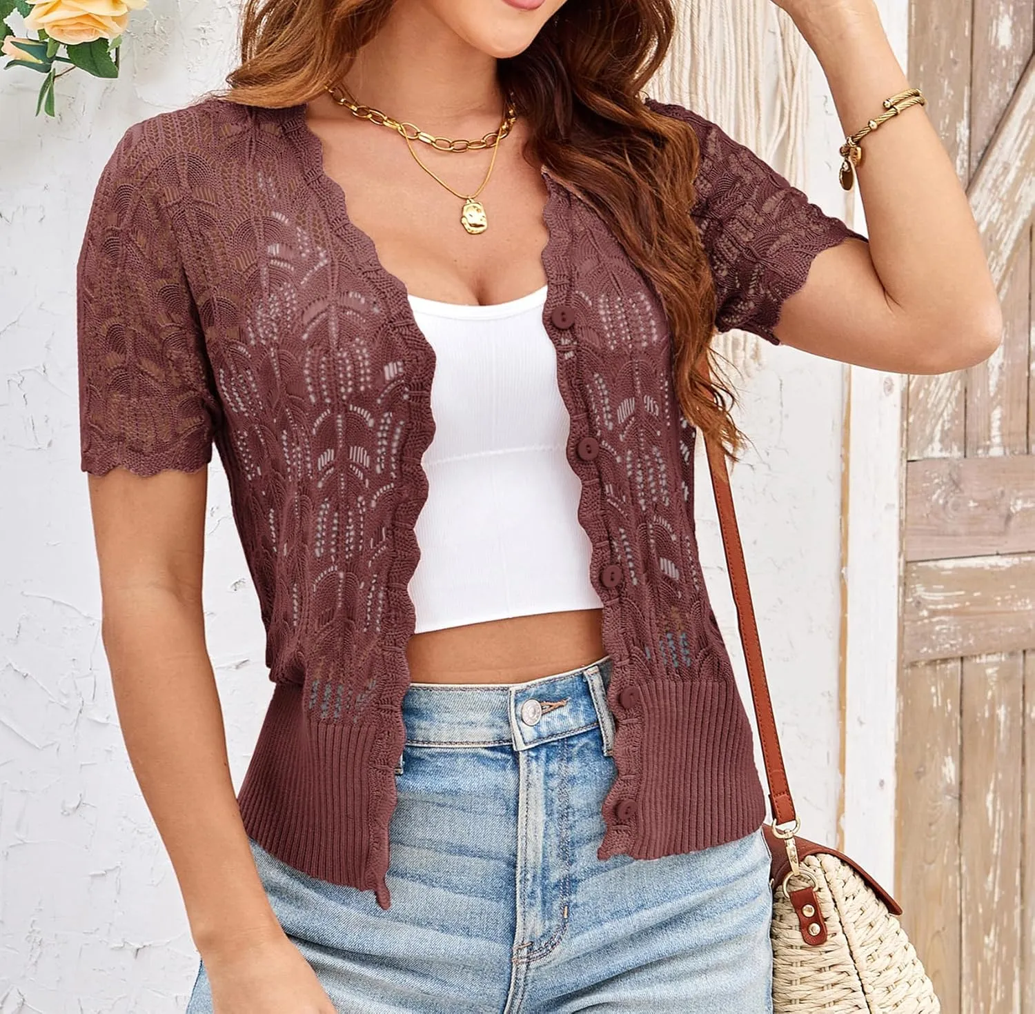 GRACE KARIN Womens Summer Short Sleeve Lightweight Cardigan V Neck Hollow Out Sweater 2025 Trendy Button Down Knit Tops
