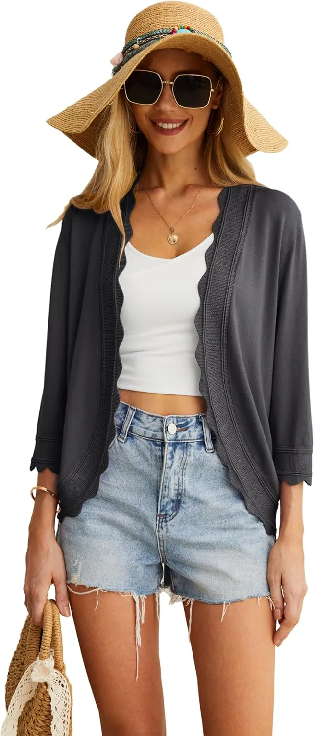 GRECERELLE Women's 3/4 Sleeve Summer Cardigan Lightweight Casual Open-Front Cropped Shrug Sweaters for Women