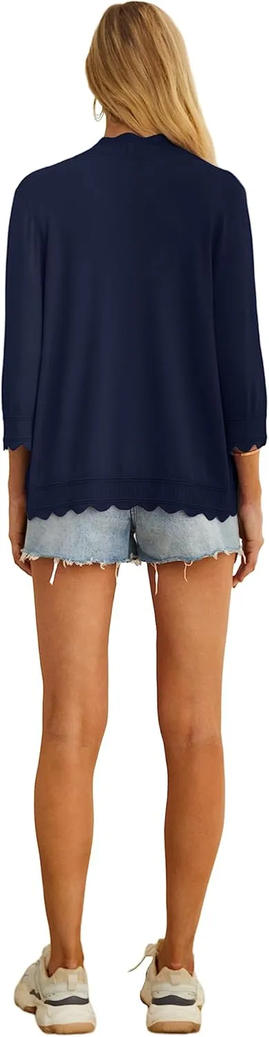 GRECERELLE Women's 3/4 Sleeve Summer Cardigan Lightweight Casual Open-Front Cropped Shrug Sweaters for Women
