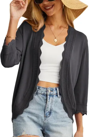 GRECERELLE Women's 3/4 Sleeve Summer Cardigan Lightweight Casual Open-Front Cropped Shrug Sweaters for Women
