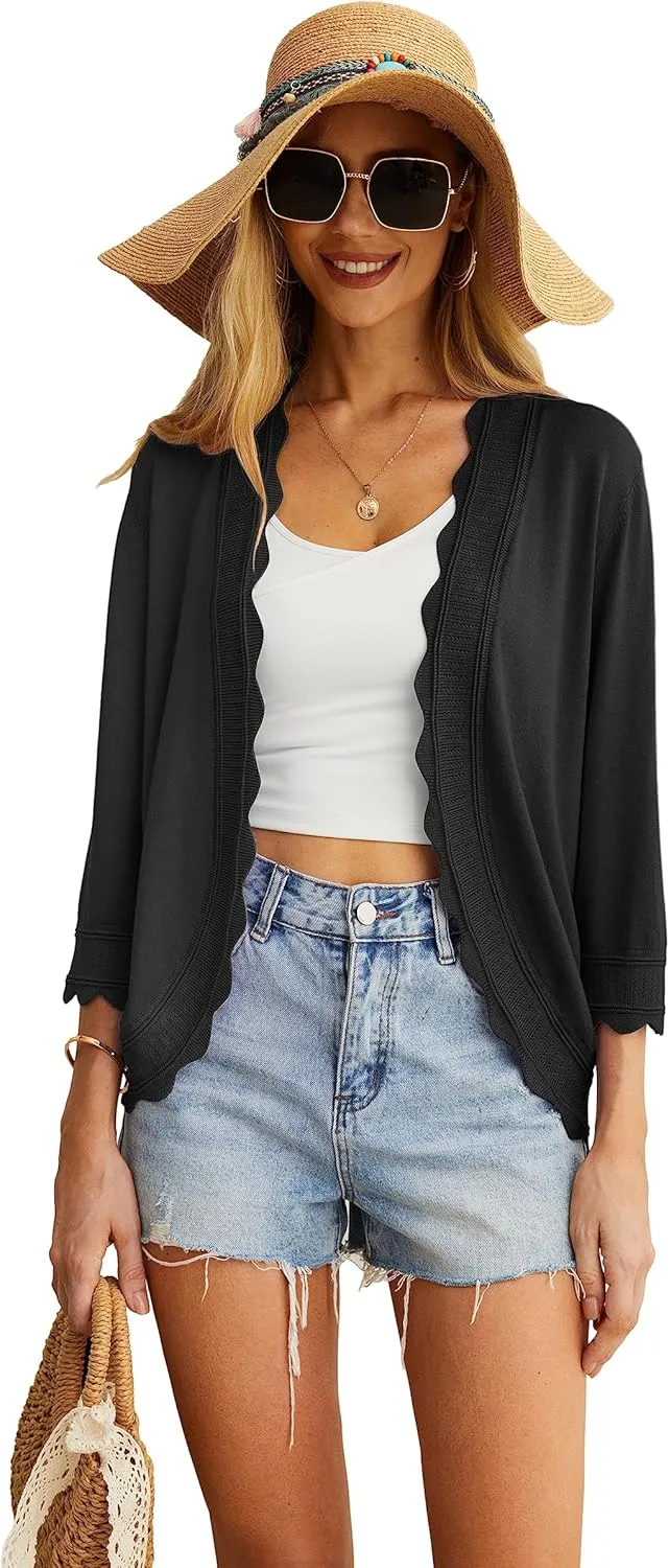 GRECERELLE Women's 3/4 Sleeve Summer Cardigan Lightweight Casual Open-Front Cropped Shrug Sweaters for Women