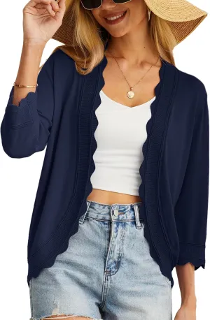 GRECERELLE Women's 3/4 Sleeve Summer Cardigan Lightweight Casual Open-Front Cropped Shrug Sweaters for Women