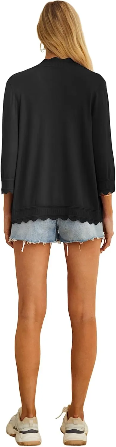 GRECERELLE Women's 3/4 Sleeve Summer Cardigan Lightweight Casual Open-Front Cropped Shrug Sweaters for Women