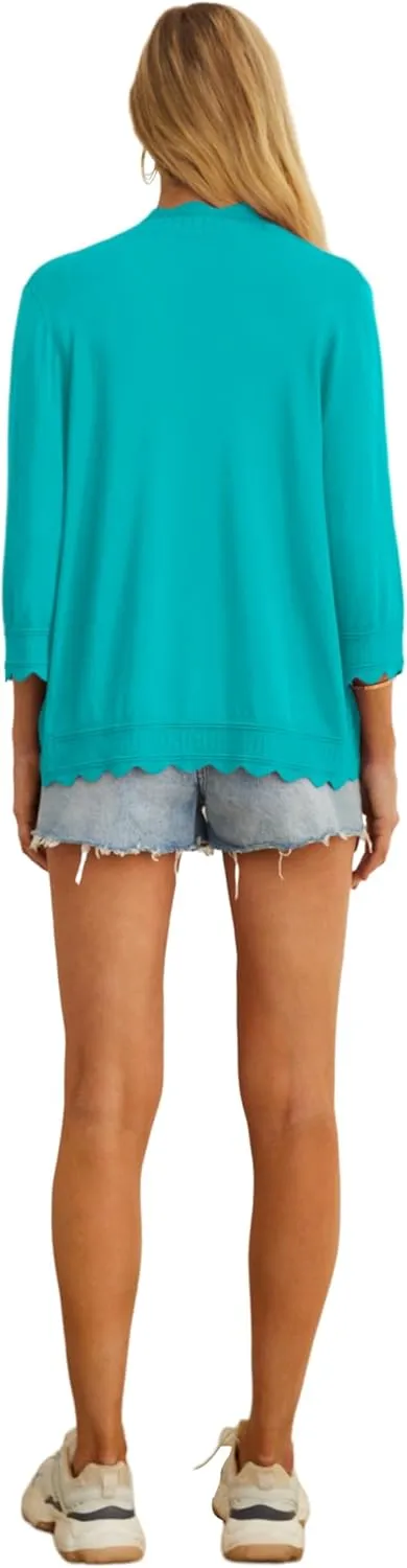 GRECERELLE Women's 3/4 Sleeve Summer Cardigan Lightweight Casual Open-Front Cropped Shrug Sweaters for Women