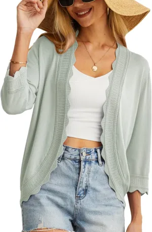 GRECERELLE Women's 3/4 Sleeve Summer Cardigan Lightweight Casual Open-Front Cropped Shrug Sweaters for Women
