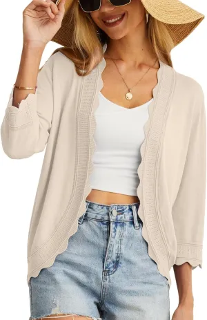 GRECERELLE Women's 3/4 Sleeve Summer Cardigan Lightweight Casual Open-Front Cropped Shrug Sweaters for Women