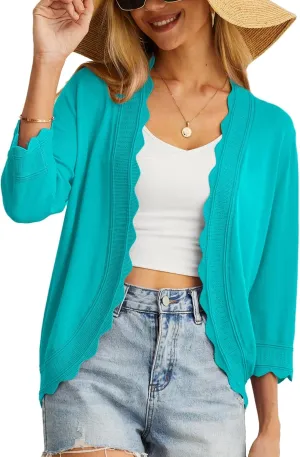 GRECERELLE Women's 3/4 Sleeve Summer Cardigan Lightweight Casual Open-Front Cropped Shrug Sweaters for Women