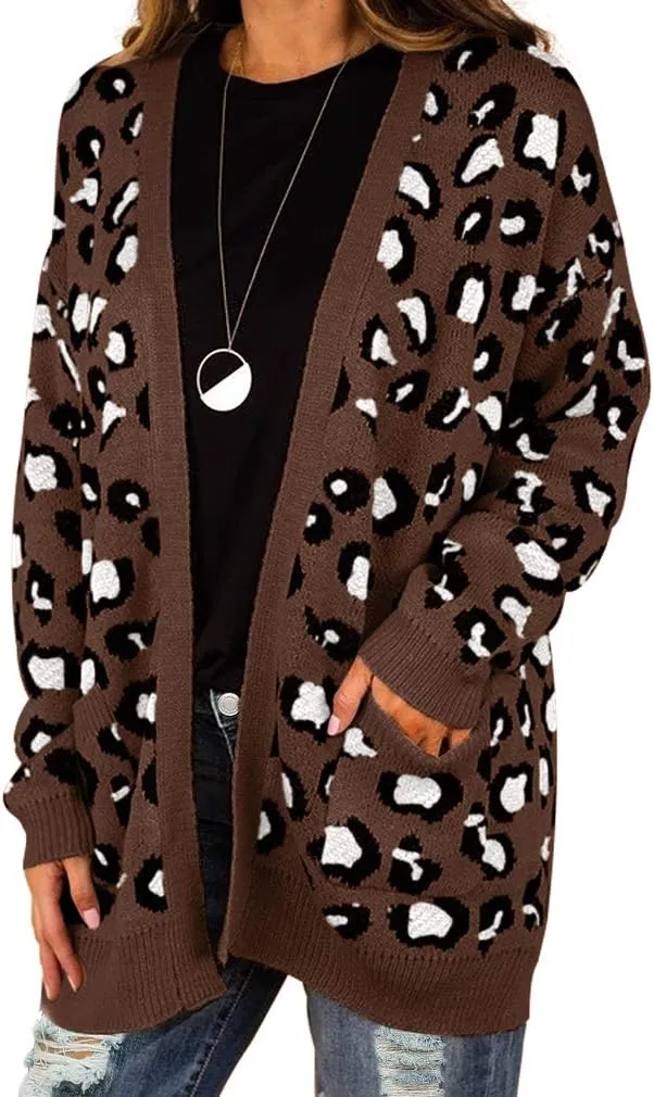 GRECERELLE Women's Long Sleeve Loose Knit Cable Open Front Button Down Cardigan Sweater Outerwear Coat with Pockets