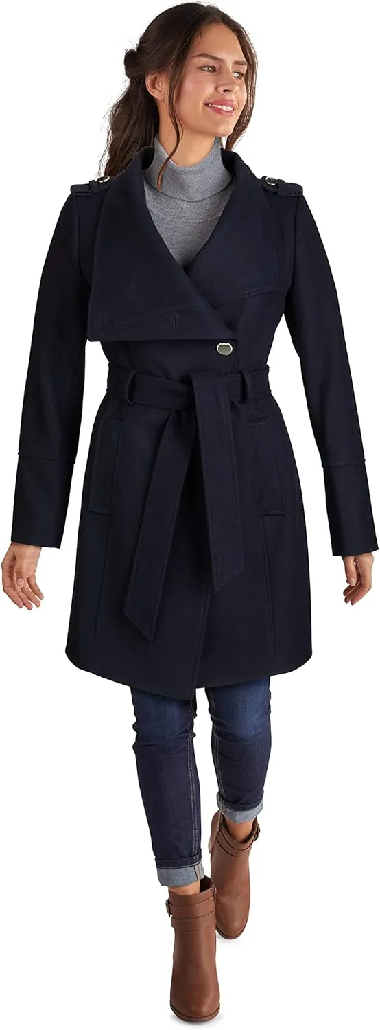 GUESS Wool Jackets for Women, Mid-Weight Coat with Adjustable Belt