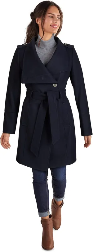 GUESS Wool Jackets for Women, Mid-Weight Coat with Adjustable Belt