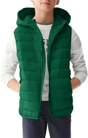 Haloumoning Boys Puffer Vest Kids Sleeveless Lightweight Puffy Down Jacket with Hood 4-14 Years