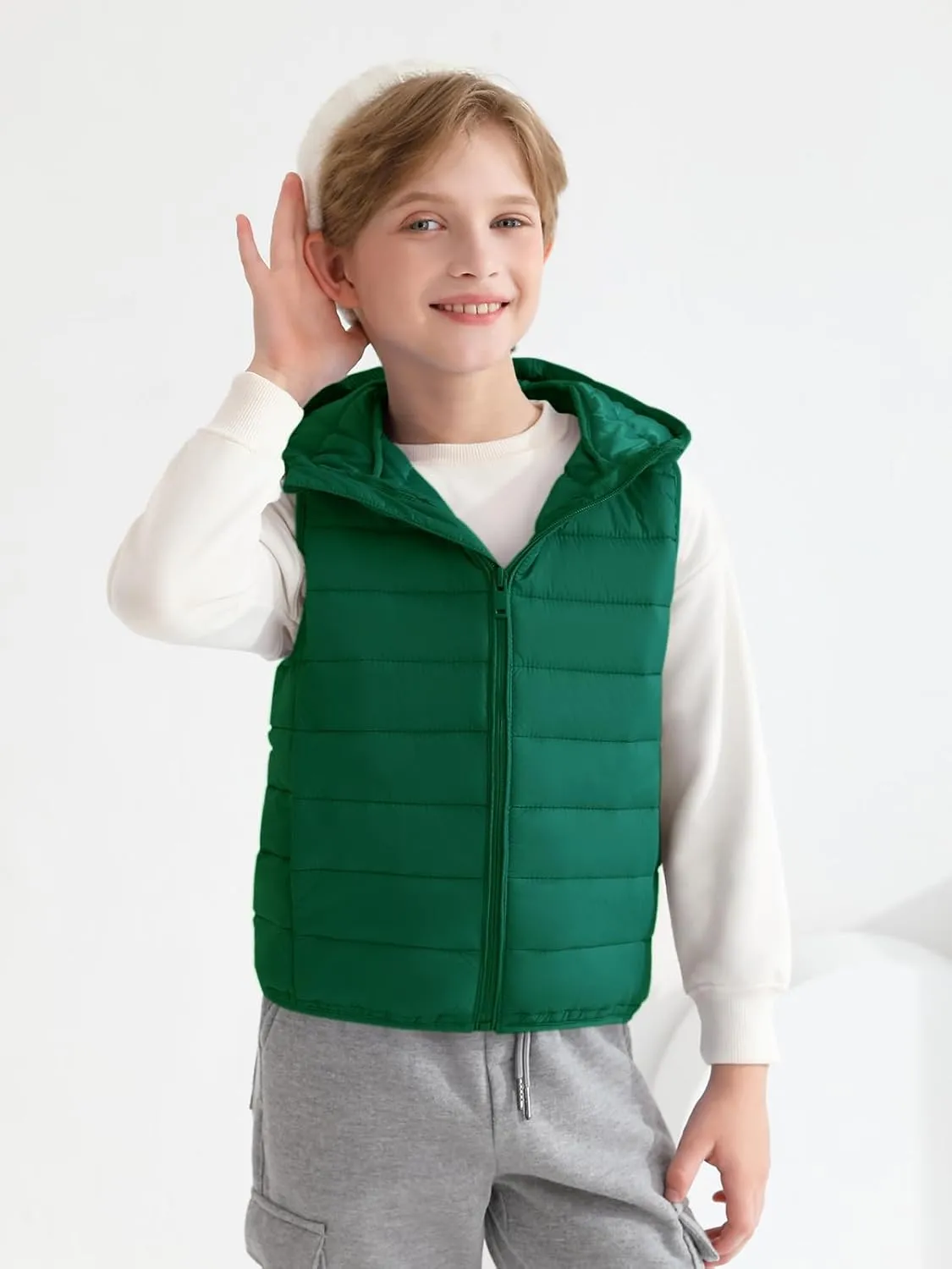 Haloumoning Boys Puffer Vest Kids Sleeveless Lightweight Puffy Down Jacket with Hood 4-14 Years