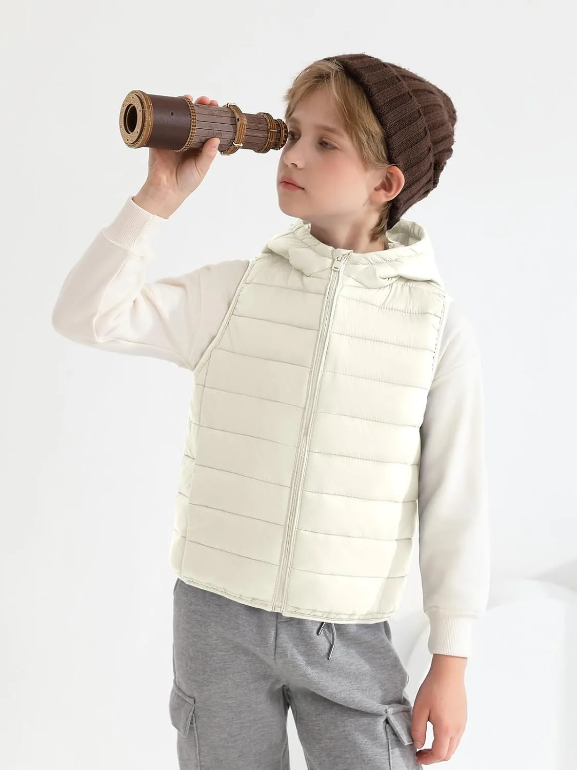 Haloumoning Boys Puffer Vest Kids Sleeveless Lightweight Puffy Down Jacket with Hood 4-14 Years