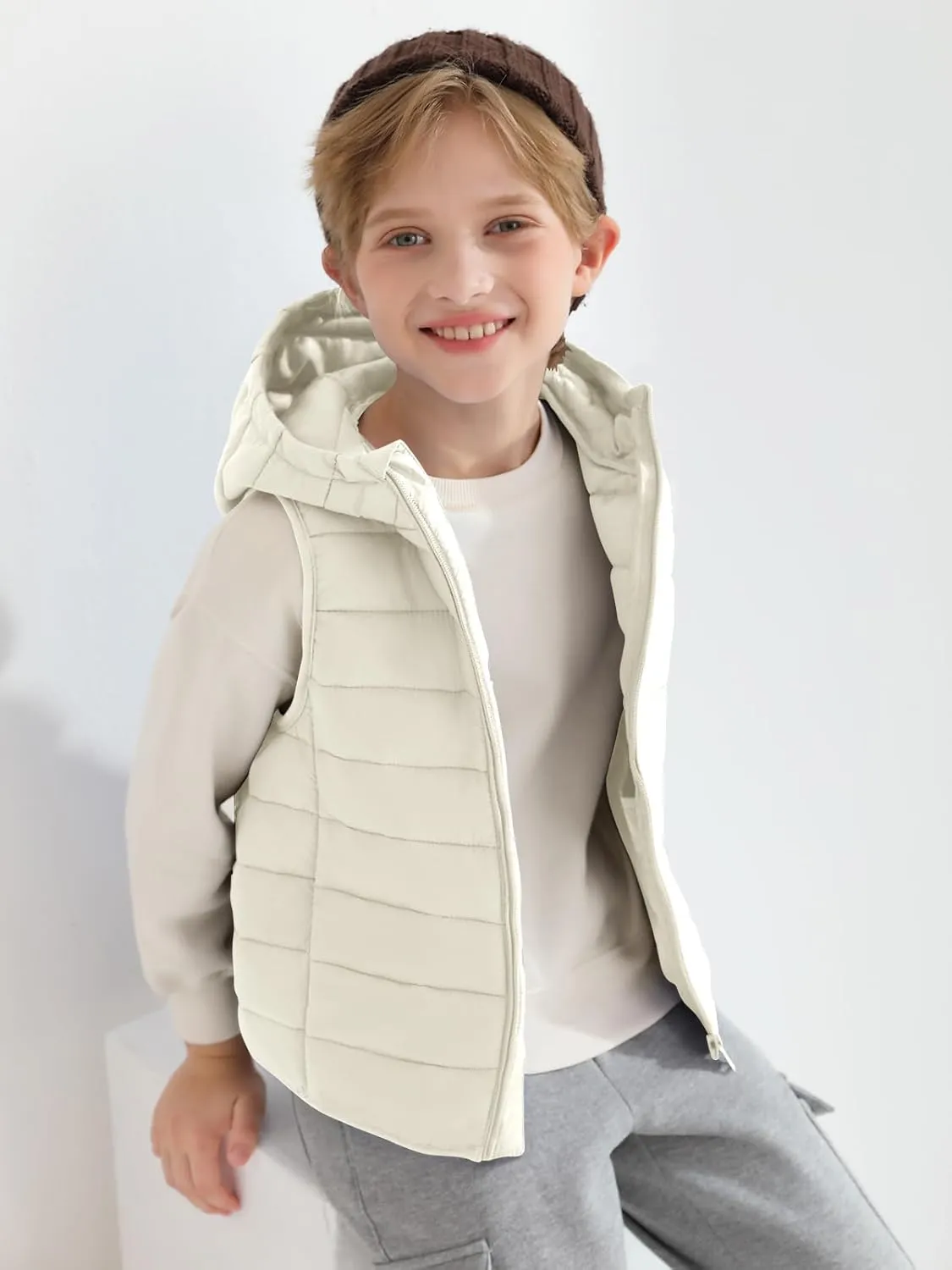 Haloumoning Boys Puffer Vest Kids Sleeveless Lightweight Puffy Down Jacket with Hood 4-14 Years