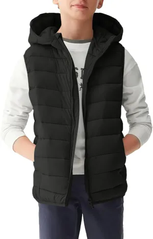 Haloumoning Boys Puffer Vest Kids Sleeveless Lightweight Puffy Down Jacket with Hood 4-14 Years